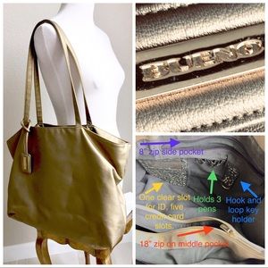 Bueno gold tone tote bag, lots of pockets etc.